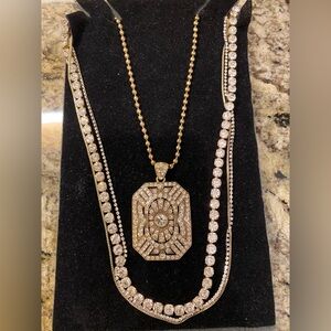 Paula Abdul Layered Rhinestone Necklace Medallion
